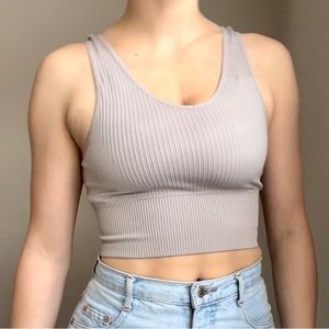 PRO-FIT Seamless Crop Ribbed Active Tank in Taupe